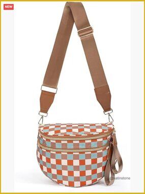 Checkered Crossbody Bag Nylon Bum Bags Spacious Handbags Fanny Packs with